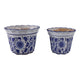 Traditional Decorative Planter Pot Set of 2 | Blue White Chinoiserie Design
