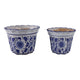 Traditional Decorative Planter Pot Set of 2 | Blue White Chinoiserie Design SBH-19141-01
