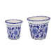 Classic Ceramic Pot Planters Set of 2 | Scalloped Rim Design | Blue & White