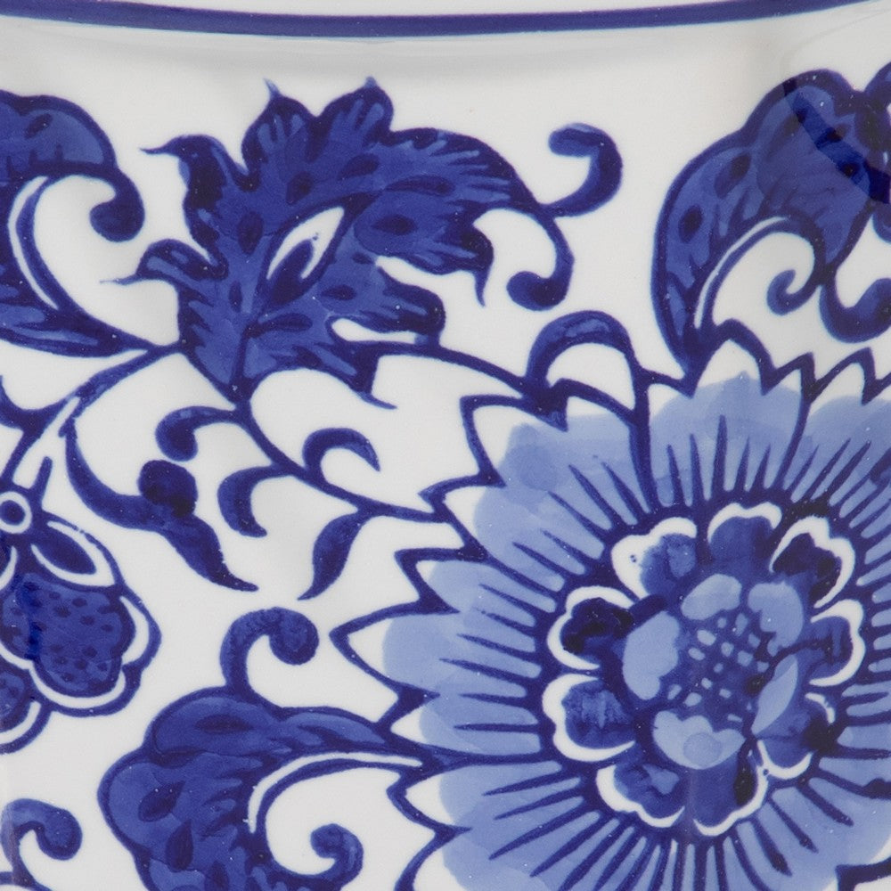 Classic Ceramic Pot Planters Set of 2 | Scalloped Rim Design | Blue & White