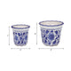 Classic Ceramic Pot Planters Set of 2 | Scalloped Rim Design | Blue & White