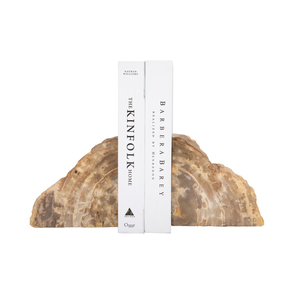 Decorative Bookend Set of 2 | Petrified Wood | Rough Edged Rustic Brown