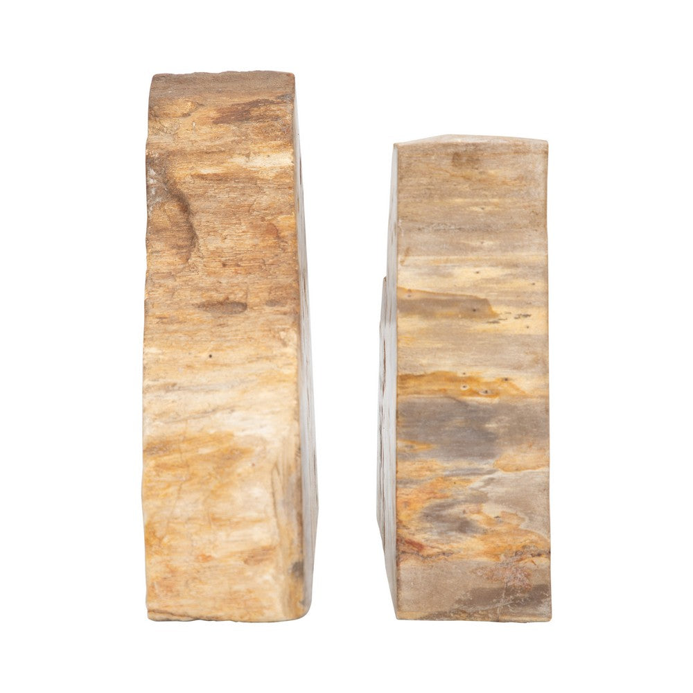 Decorative Bookend Set of 2 | Petrified Wood | Rough Edged Rustic Brown