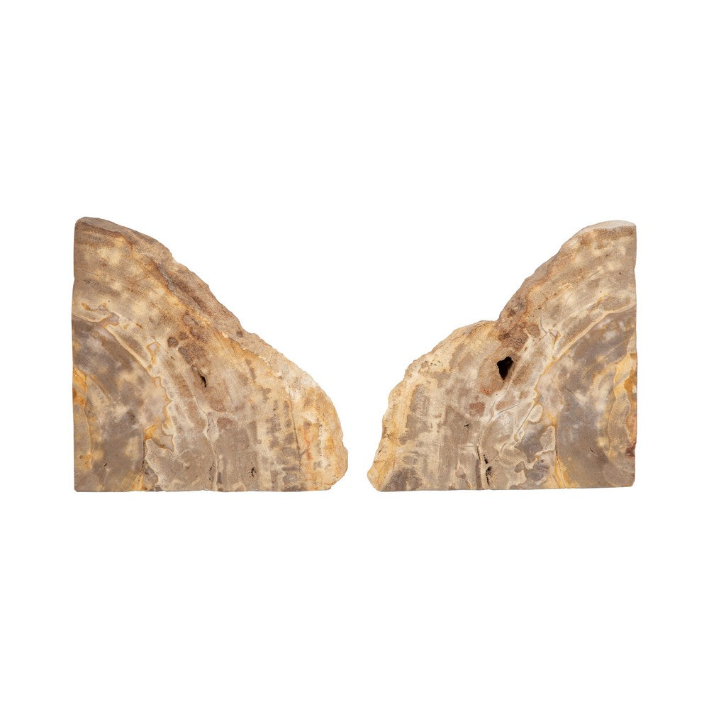 Decorative Bookend Set of 2 | Petrified Wood | Rough Edged Rustic Brown