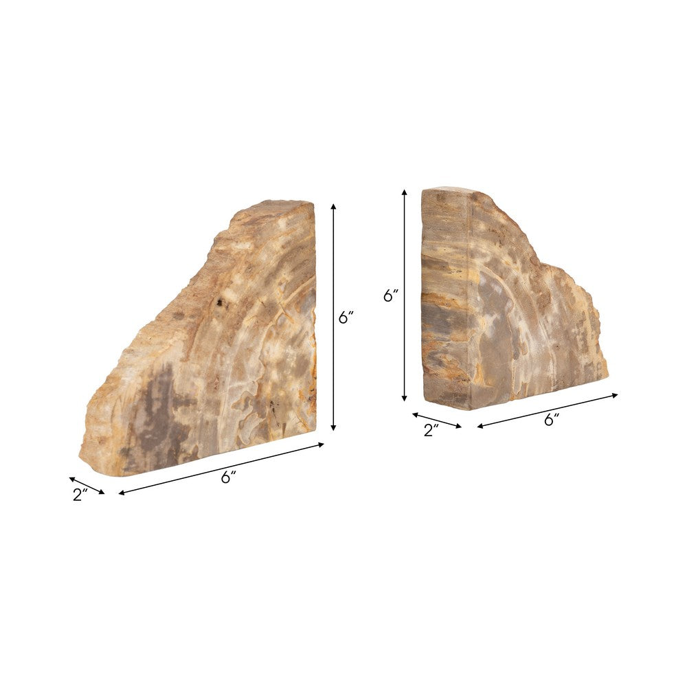 Decorative Bookend Set of 2 | Petrified Wood | Rough Edged Rustic Brown