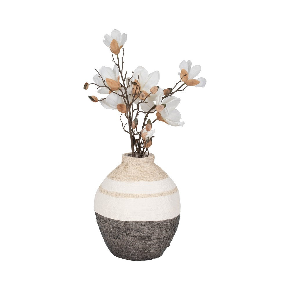 Decorative Flower Vase | Neutral White Gray & Tan Striped Pattern | 13"
