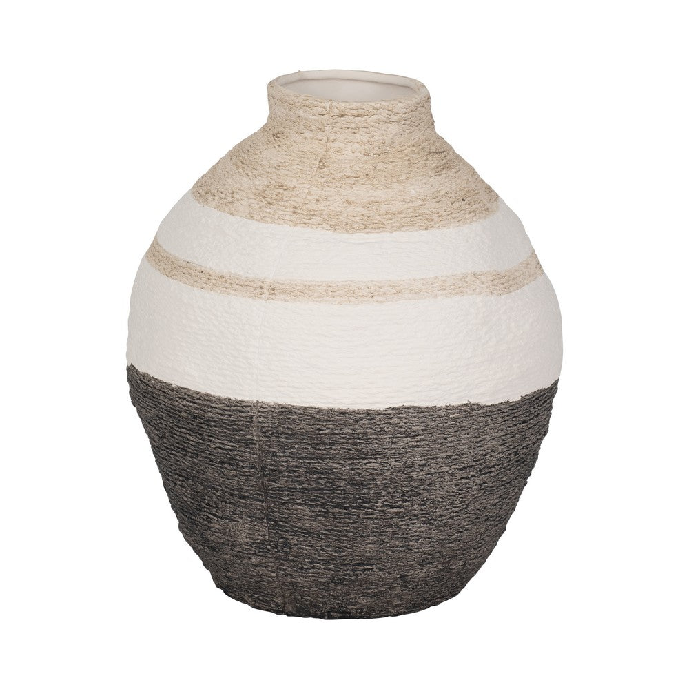 Decorative Flower Vase | Neutral White Gray & Tan Striped Pattern | 13"