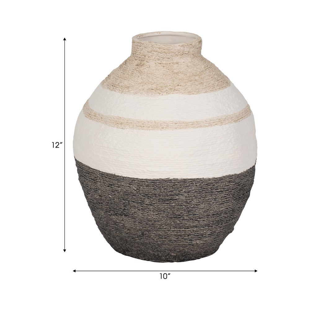 Decorative Flower Vase | Neutral White Gray & Tan Striped Pattern | 13"
