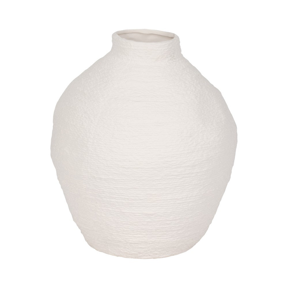 Decorative Flower Vase | Woven Textured Design | 12" White Ceramic