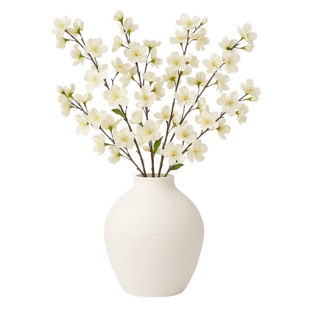 Decorative Flower Vase | Woven Textured Design | 12" White Ceramic