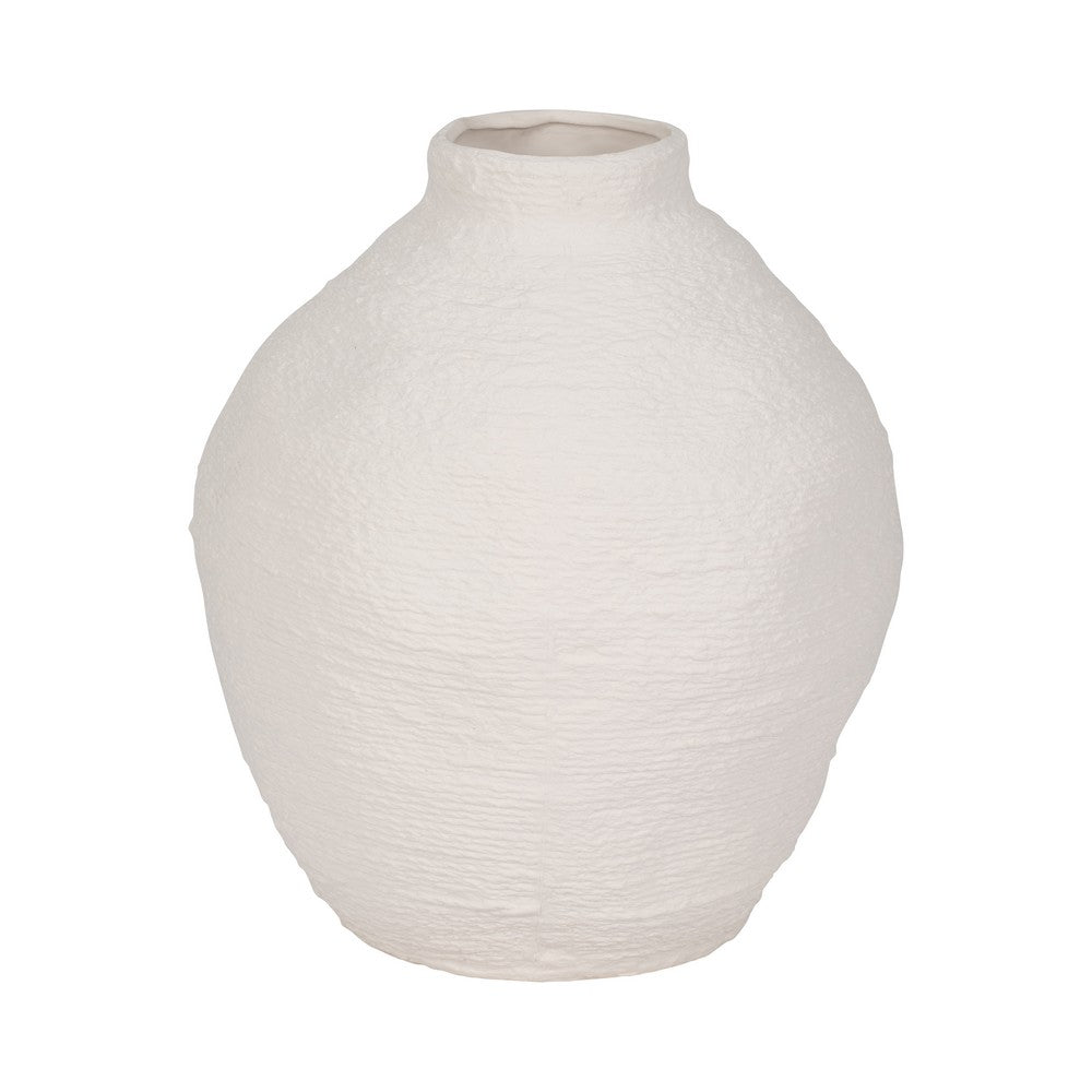Decorative Flower Vase | Woven Textured Design | 12" White Ceramic