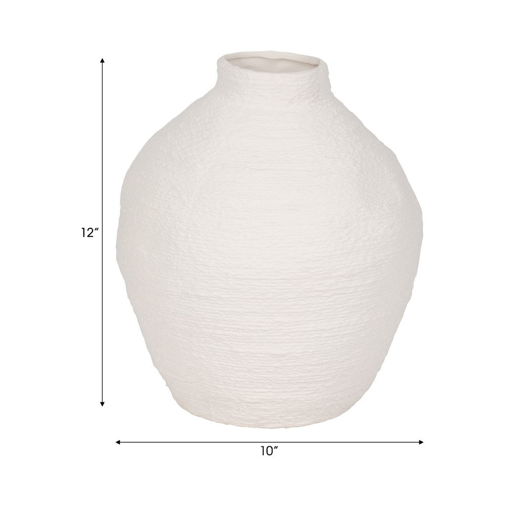 Decorative Flower Vase | Woven Textured Design | 12" White Ceramic