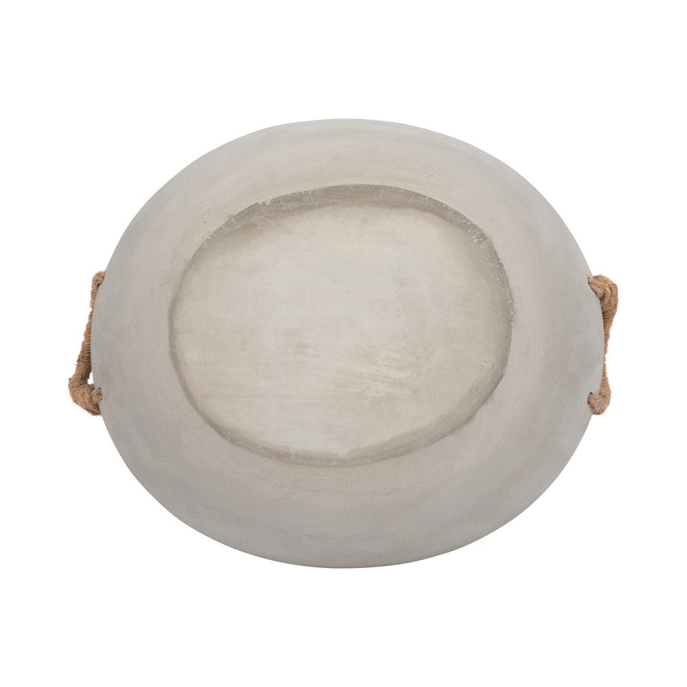 Decorative Oval Bowl | Rope Woven Handles | Coastal Style Gray Cement 16"