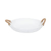 Round Decor Bowl | 17" White Cement with 2 Brown Woven Rope Handles