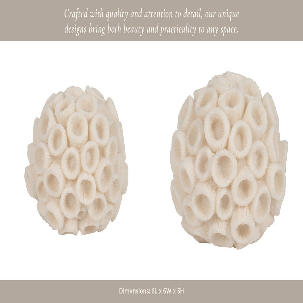 Coral Decorative Tabletop Accent | 6" Ivory Textured Polyresin Design