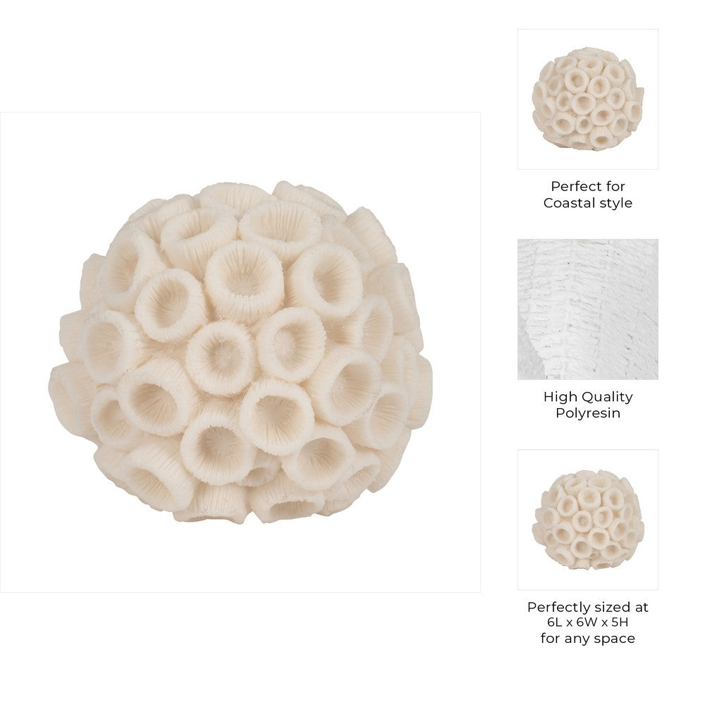 Coral Decorative Tabletop Accent | 6" Ivory Textured Polyresin Design