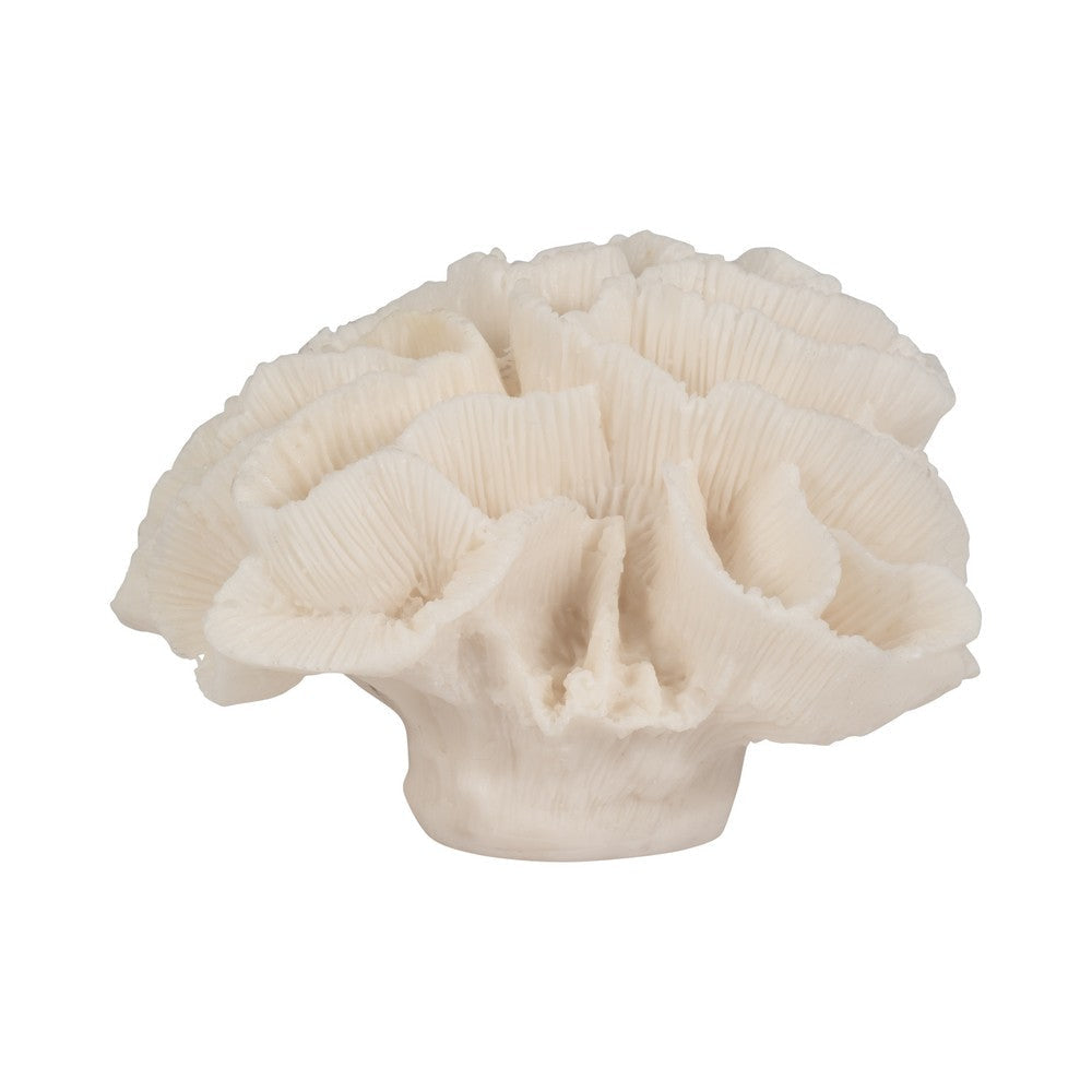 Decorative Flower Petal Coral Accent Sculpture | 6’’ Ivory Ruffled Resin SBH-19616-01