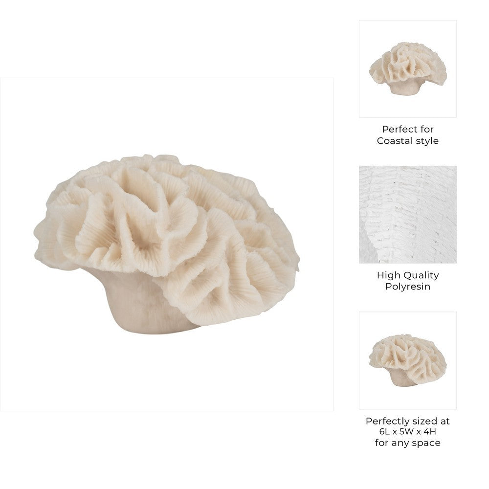 Decorative Flower Petal Coral Accent Sculpture | 6’’ Ivory Ruffled Resin SBH-19616-01