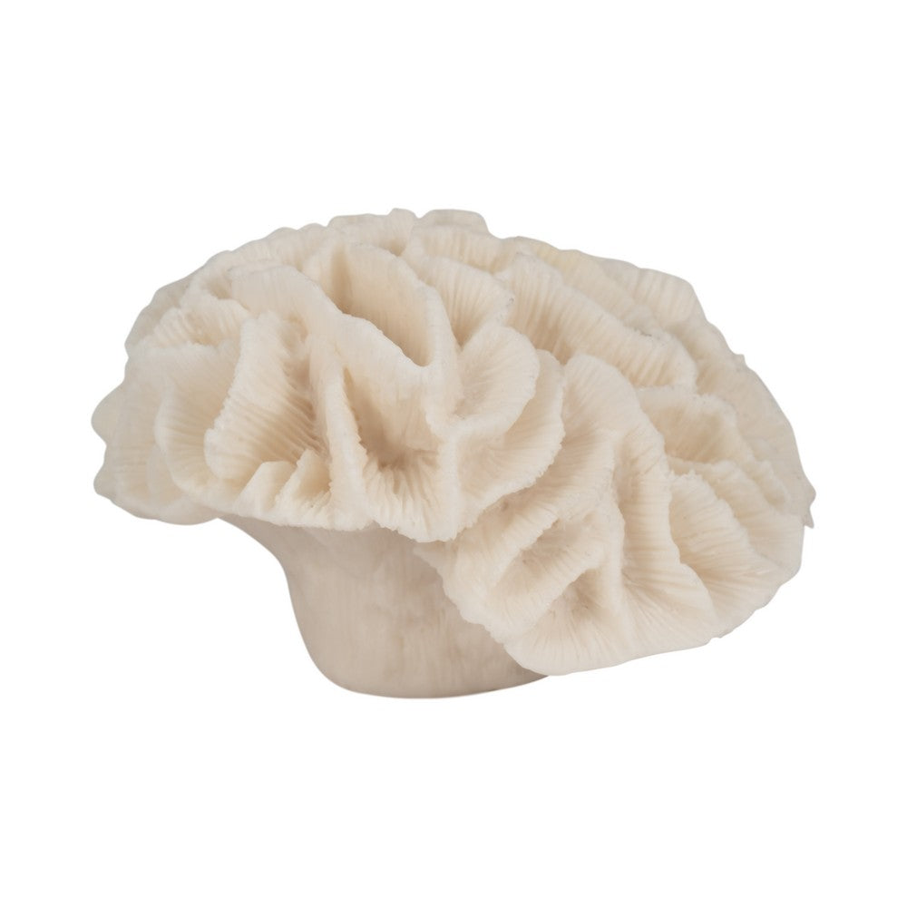 Decorative Flower Petal Coral Accent Sculpture | 6" Ivory Ruffled Resin
