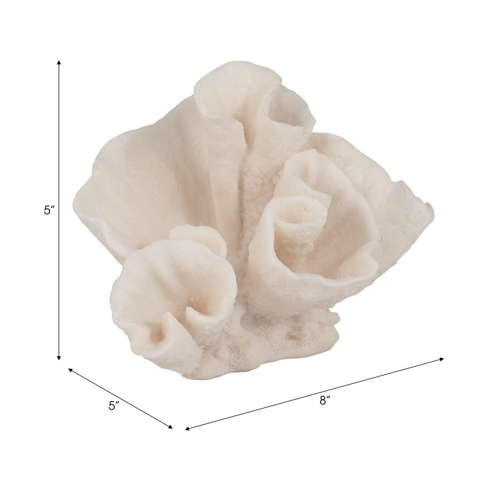 Decorative Coastal Accent Coral Sculpture | Beach Ivory Resin | 8"