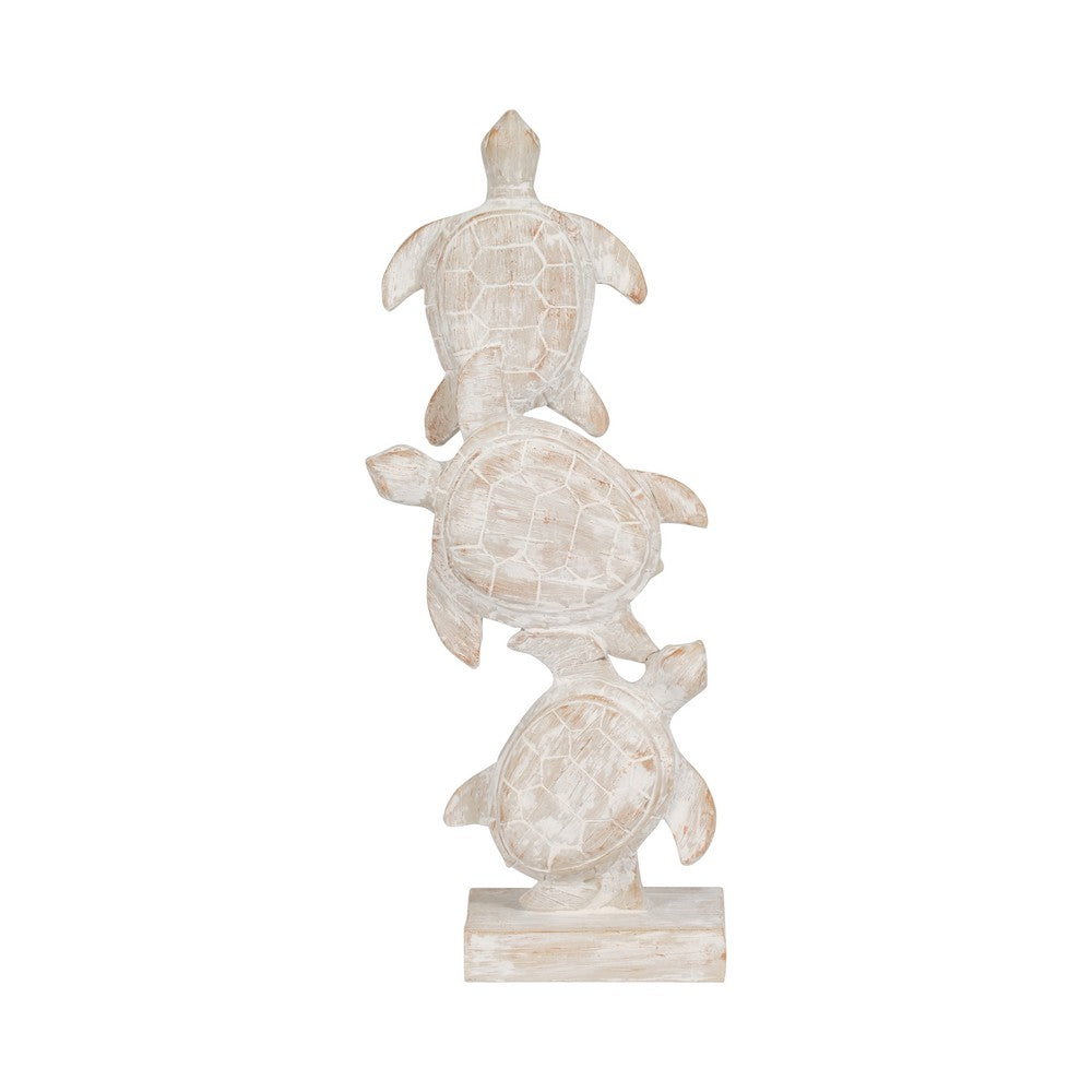 Stacked Turtle Home Decor Figurine | 16" | Distressed White Resin