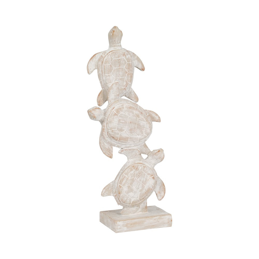 Stacked Turtle Home Decor Figurine | 16" | Distressed White Resin
