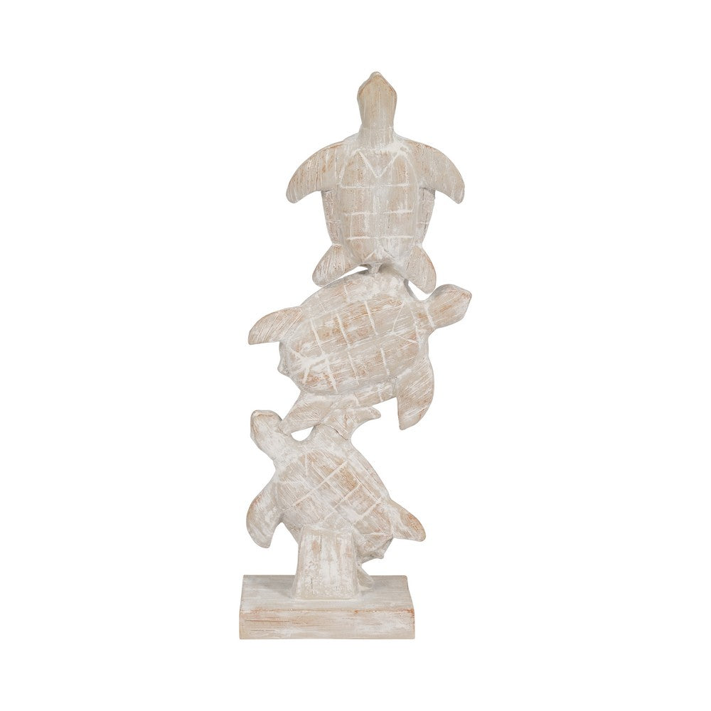 Stacked Turtle Home Decor Figurine | 16" | Distressed White Resin