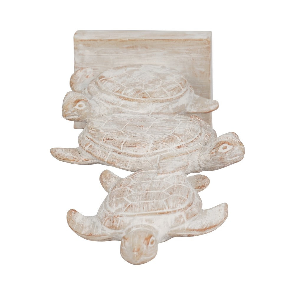 Stacked Turtle Home Decor Figurine | 16" | Distressed White Resin