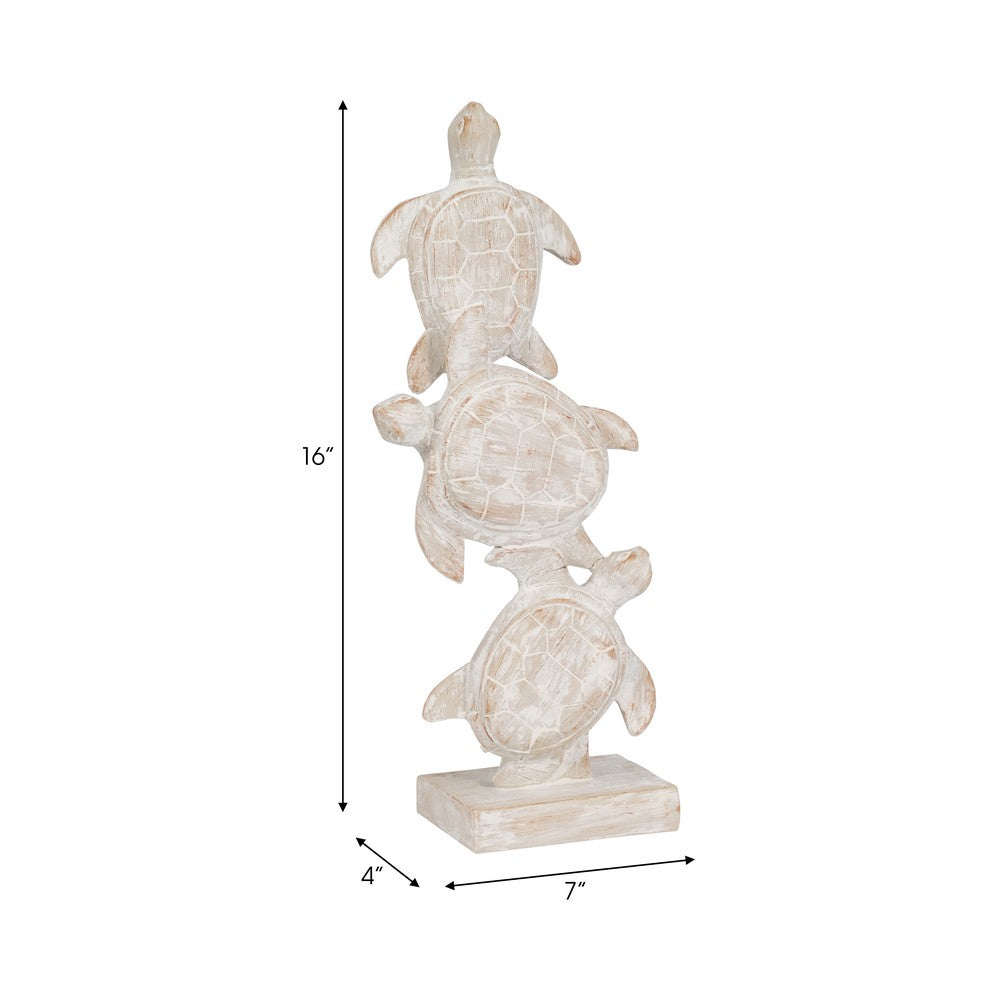 Stacked Turtle Home Decor Figurine | 16" | Distressed White Resin