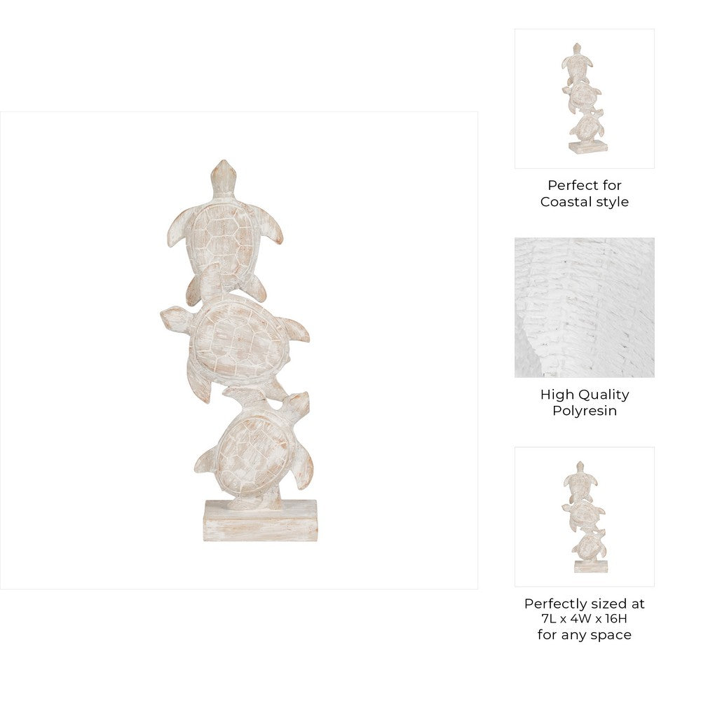 Stacked Turtle Home Decor Figurine | 16" | Distressed White Resin