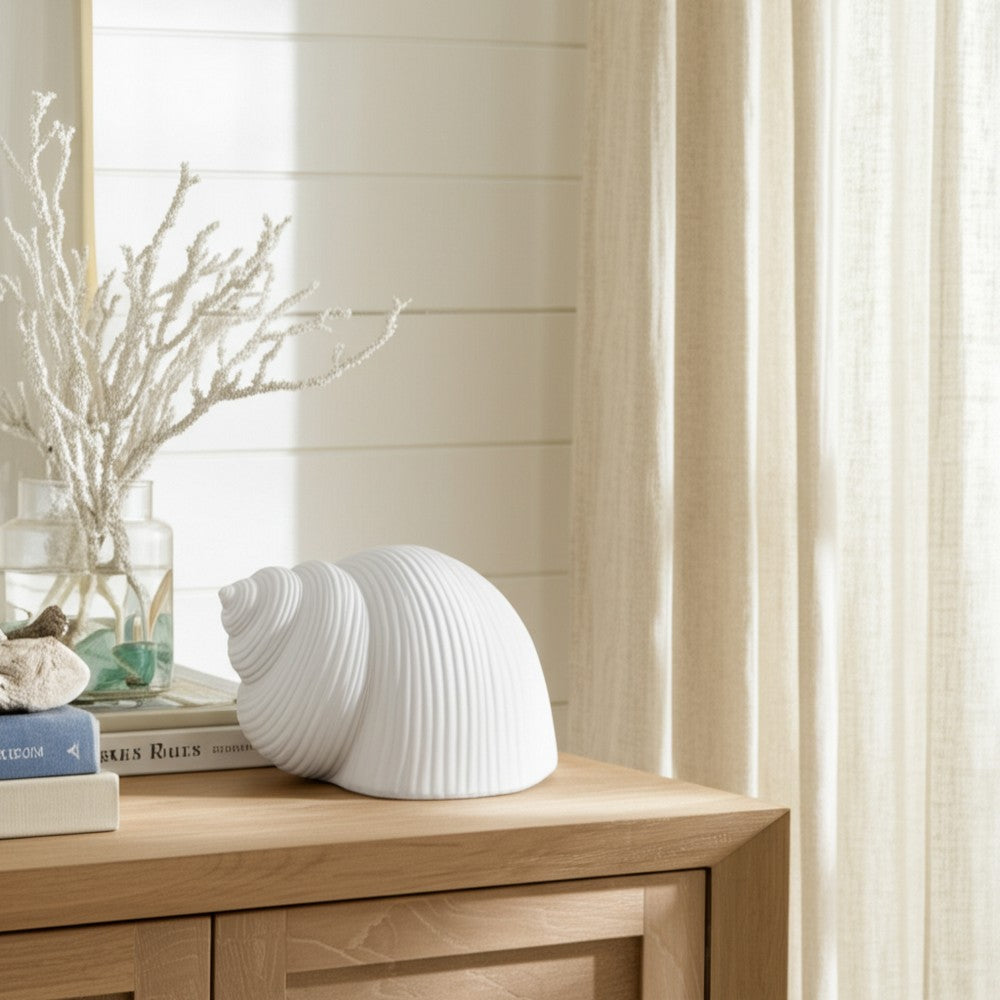 Decorative Bonnet 6" Seashell Figurine | Textured White Ceramic