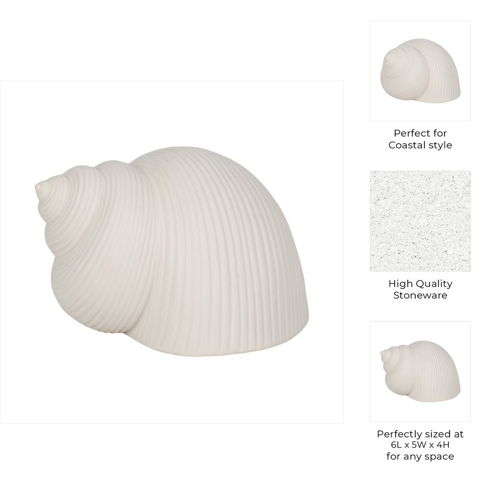 Decorative Bonnet 6" Seashell Figurine | Textured White Ceramic