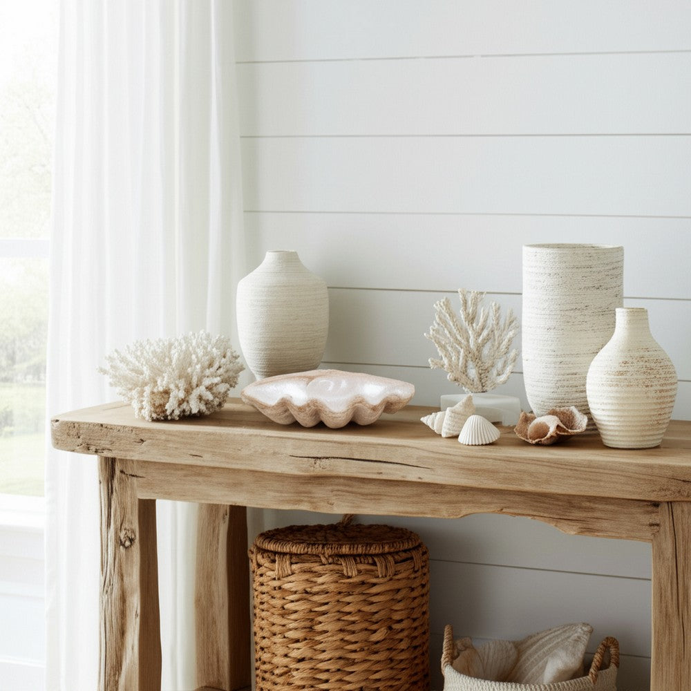 Decorative Accent Bowl | Textured Pearl Shell Design | Ivory White