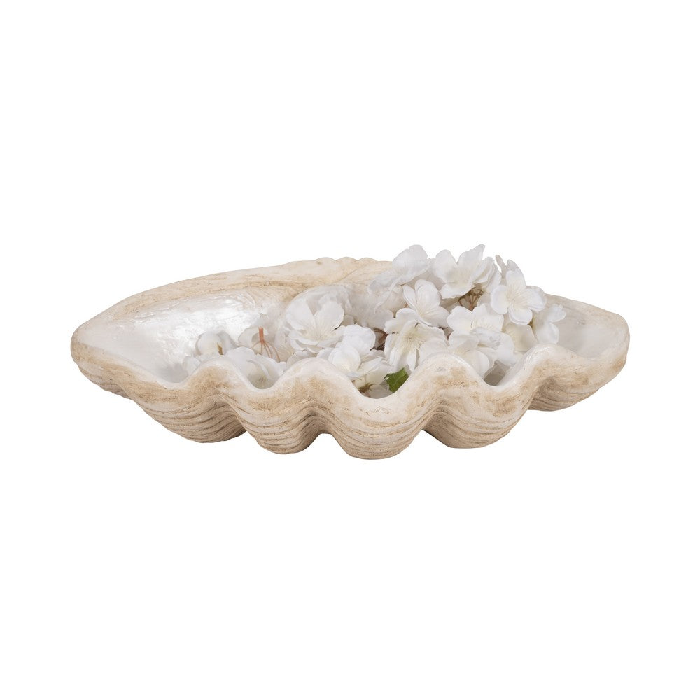 Decorative Accent Bowl | Textured Pearl Shell Design | Ivory White