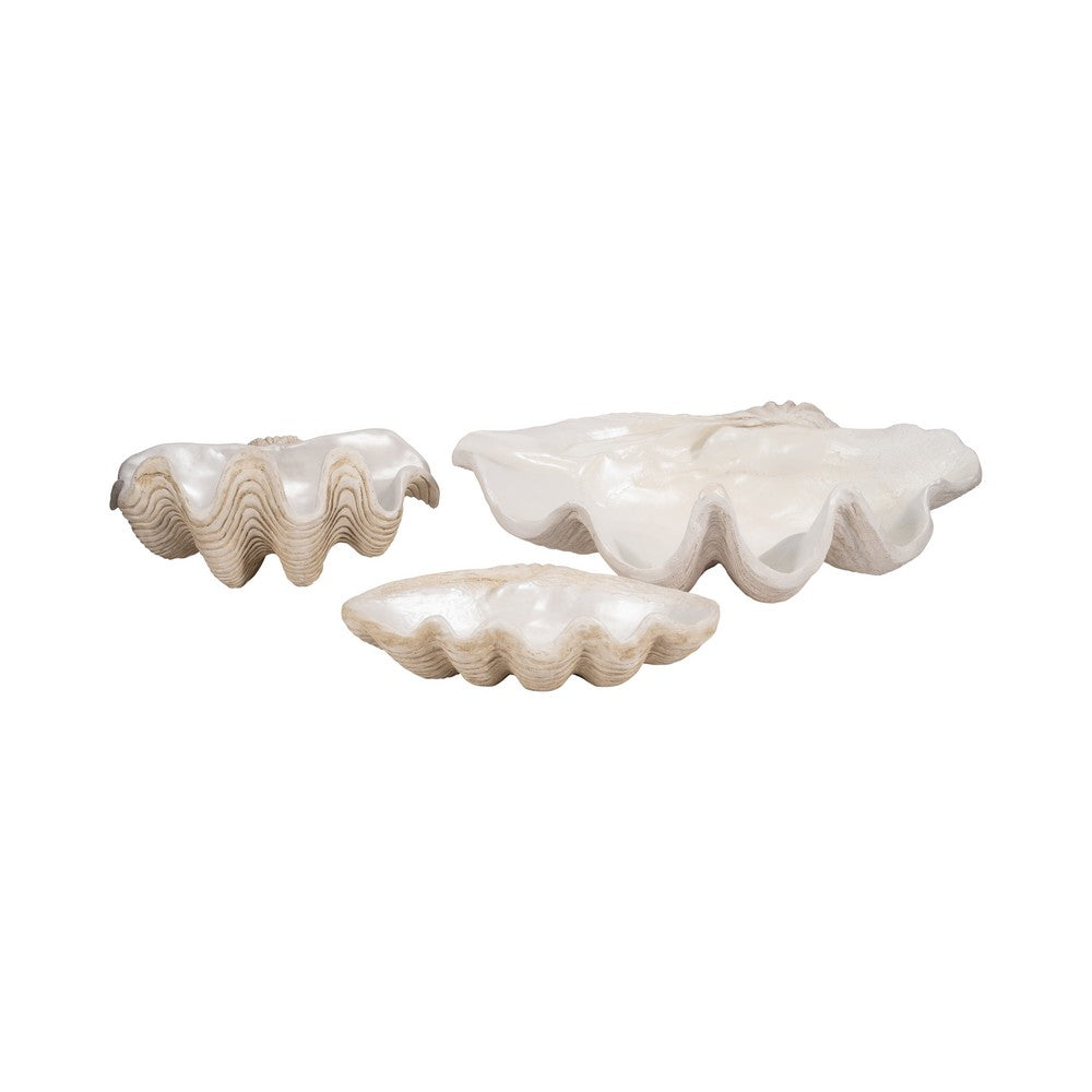 Decorative Accent Bowl | Textured Pearl Shell Design | Ivory White