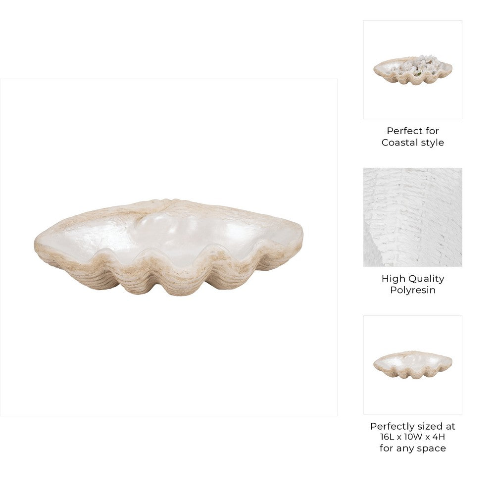 Decorative Accent Bowl | Textured Pearl Shell Design | Ivory White