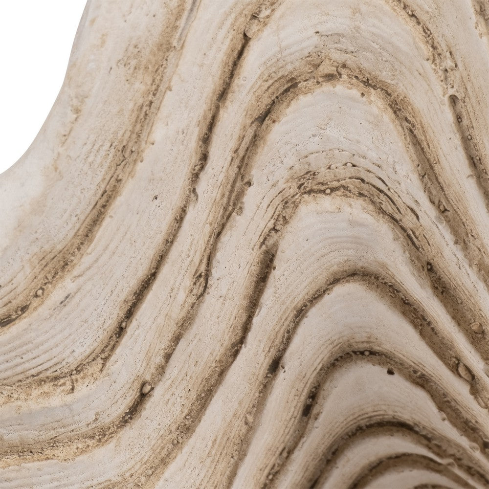 Pearlized Clam Shell Bowl | Wavy Textured Ivory & White Polyresin | 16"