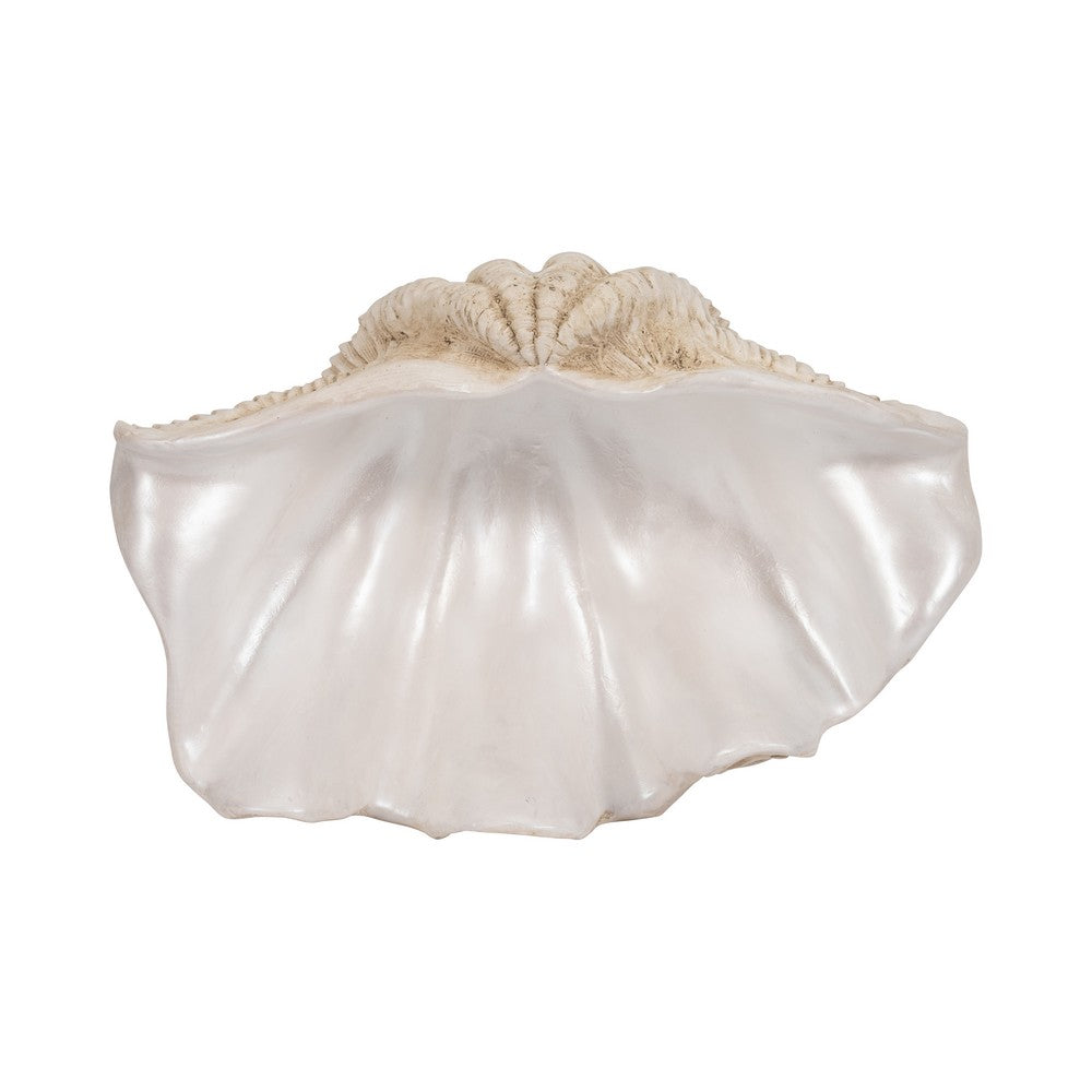 Pearlized Clam Shell Bowl | Wavy Textured Ivory & White Polyresin | 16"