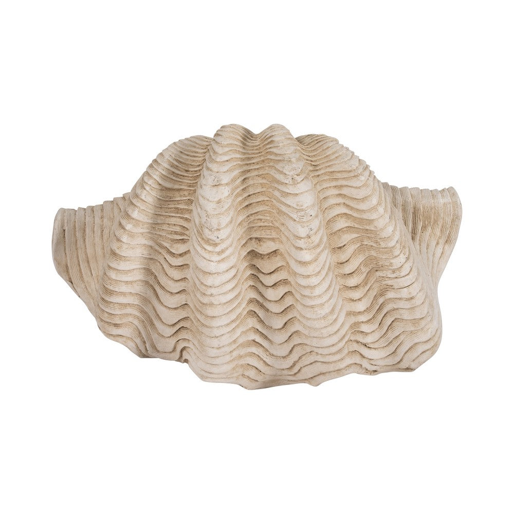 Pearlized Clam Shell Bowl | Wavy Textured Ivory & White Polyresin | 16"