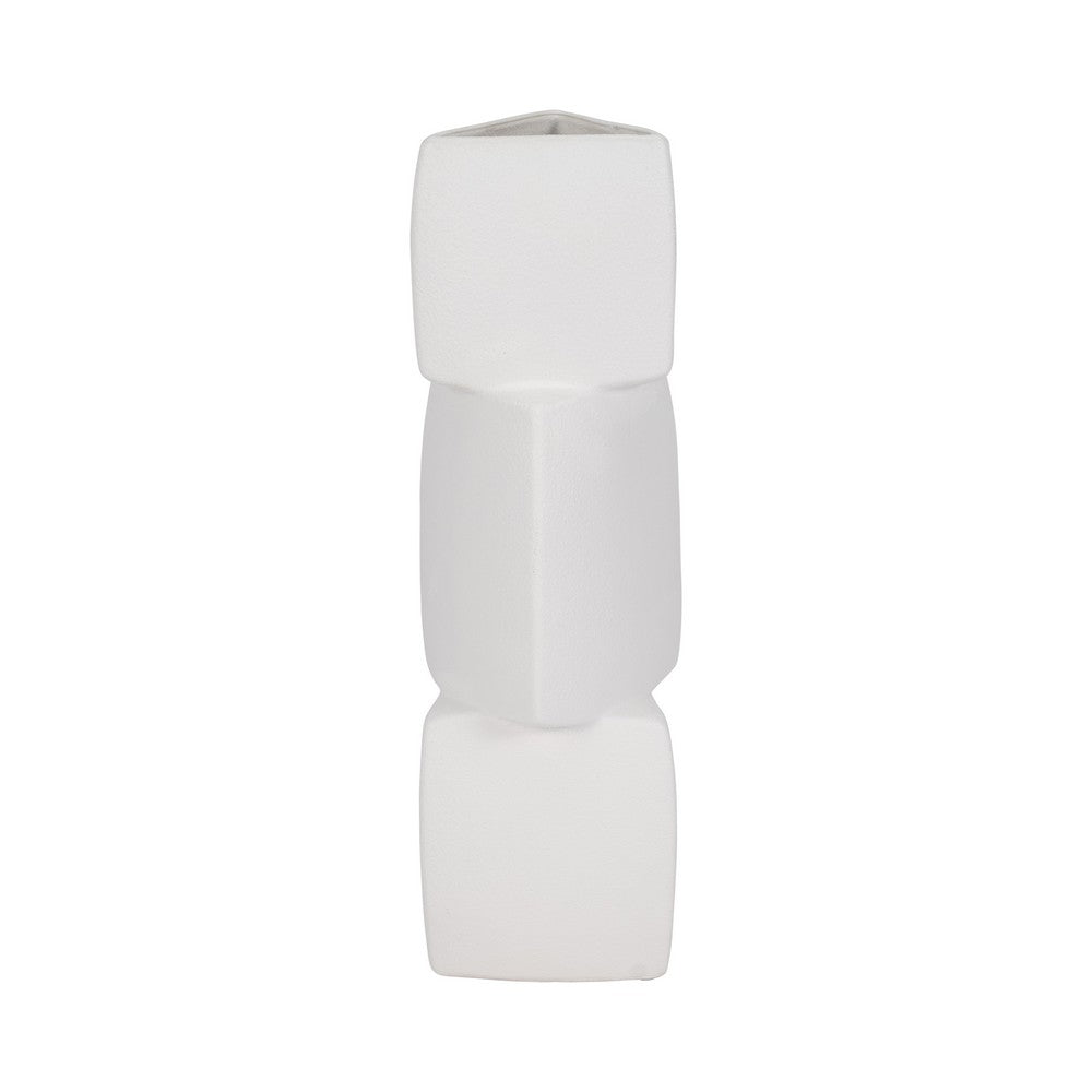 Decorative Geometric Vase | 3 Stacked Triangles | Rough Ivory Ceramic 17"