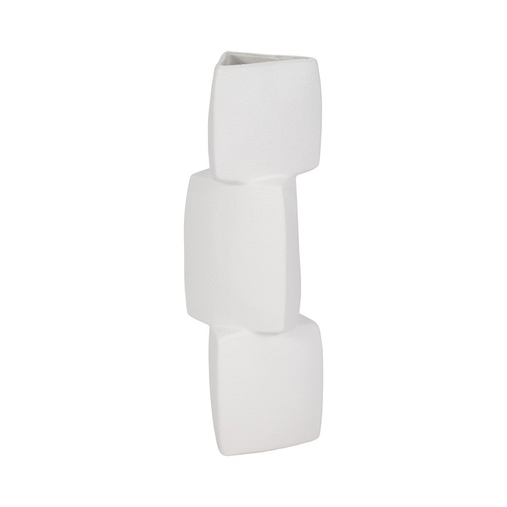Decorative Geometric Vase | 3 Stacked Triangles | Rough Ivory Ceramic 17"