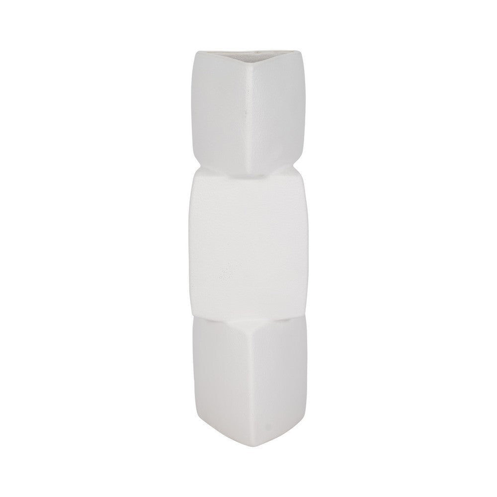 Decorative Geometric Vase | 3 Stacked Triangles | Rough Ivory Ceramic 17"