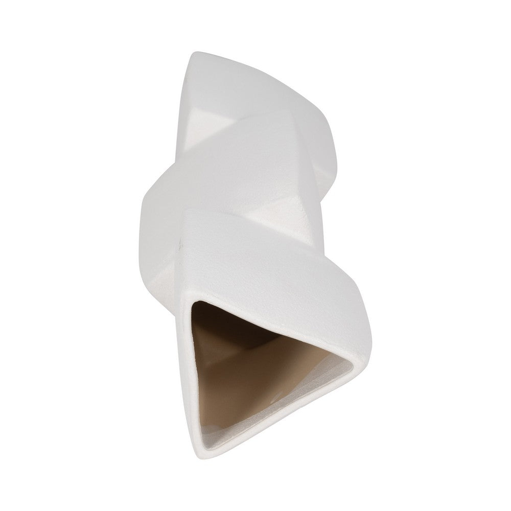 Decorative Geometric Vase | 3 Stacked Triangles | Rough Ivory Ceramic 17"