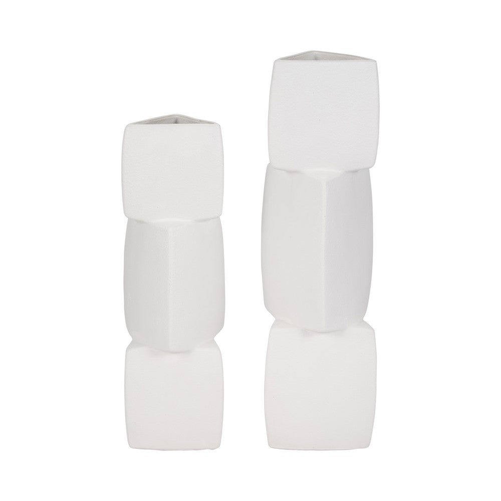 Decorative Geometric Vase | 3 Stacked Triangles | Rough Ivory Ceramic 17"
