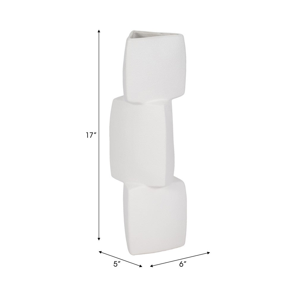 Decorative Geometric Vase | 3 Stacked Triangles | Rough Ivory Ceramic 17"