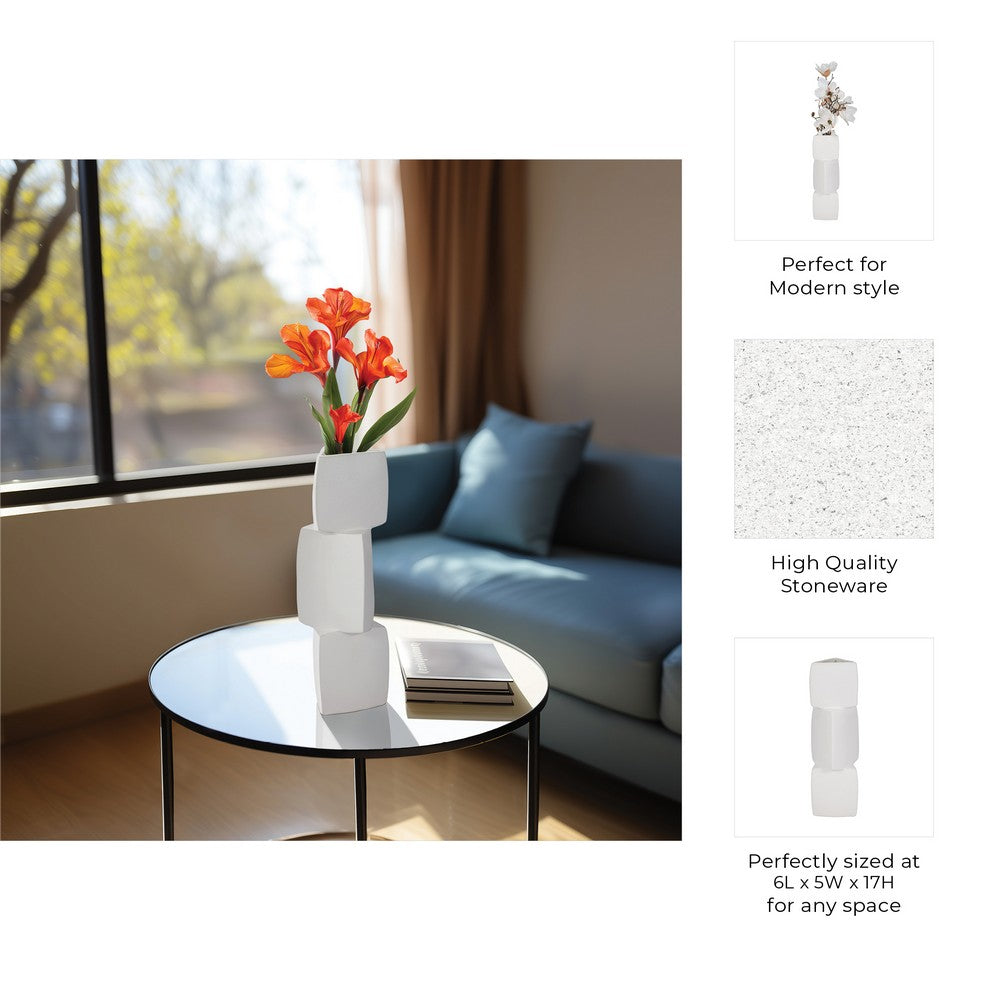 Decorative Geometric Vase | 3 Stacked Triangles | Rough Ivory Ceramic 17"