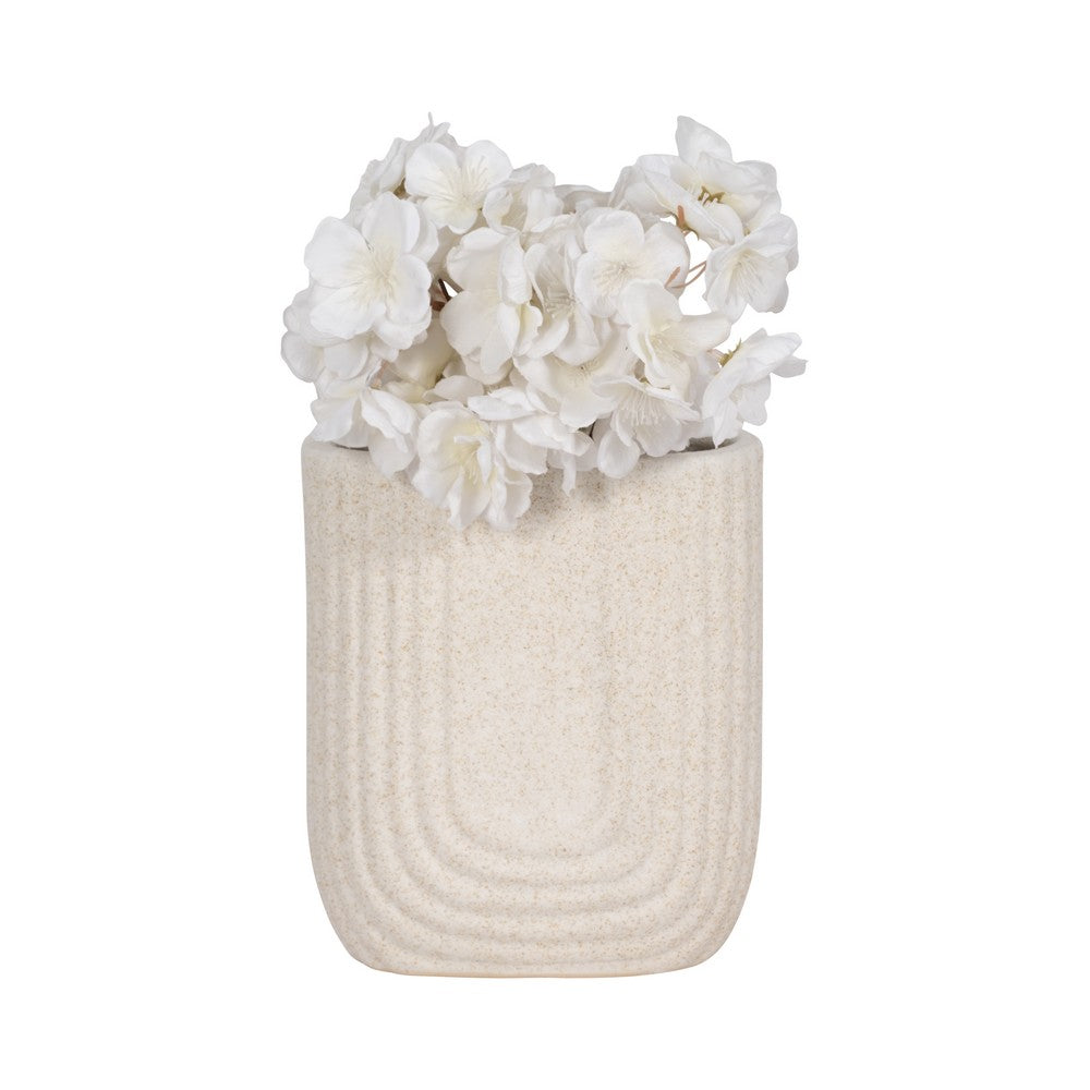Decorative Floral Vase | Upside Down Arch Design | 8" Speckled Sand Ivory