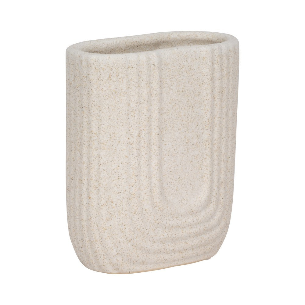 Decorative Floral Vase | Upside Down Arch Design | 8" Speckled Sand Ivory