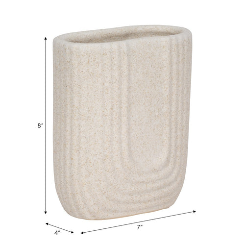 Decorative Floral Vase | Upside Down Arch Design | 8" Speckled Sand Ivory