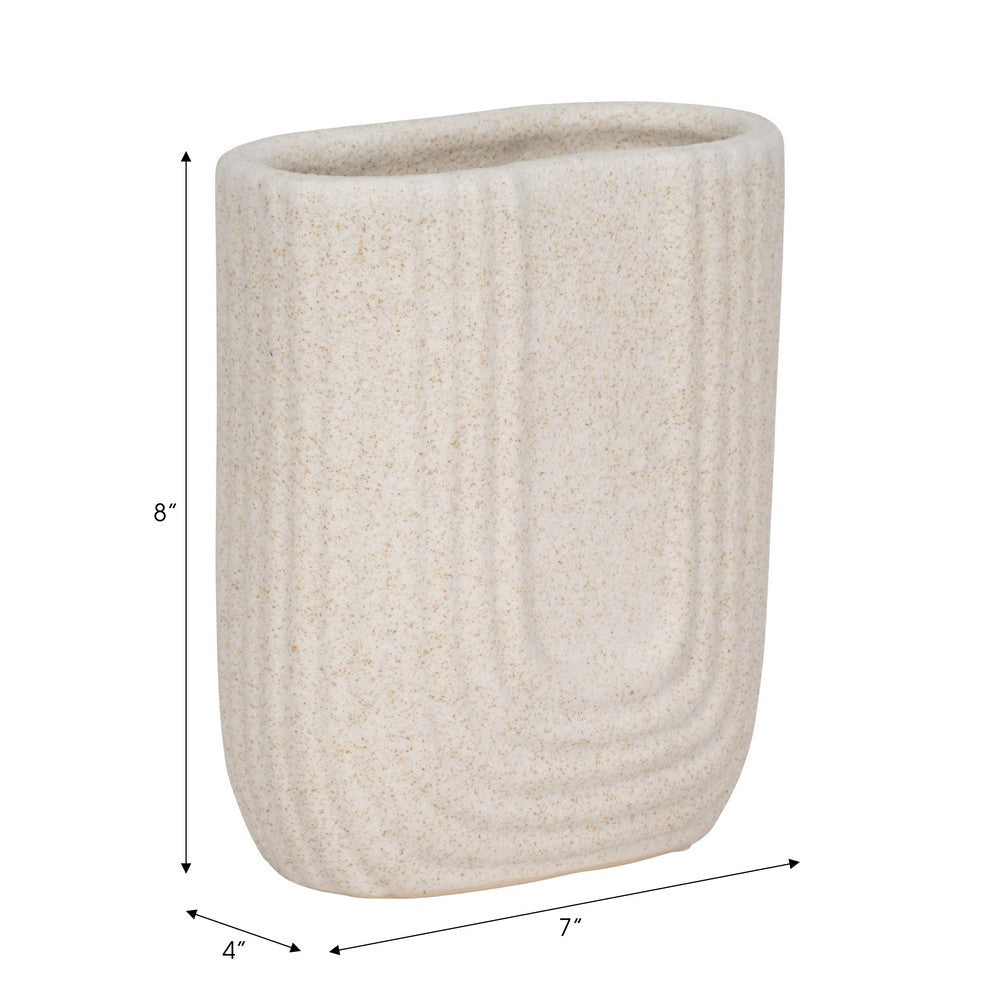 Decorative Floral Vase | Upside Down Arch Design | 8" Speckled Sand Ivory